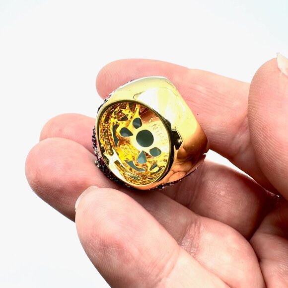 Joan Boyce Pink Crystal Gold Tone Statement Ring Size 6 - Picture 3 of 4